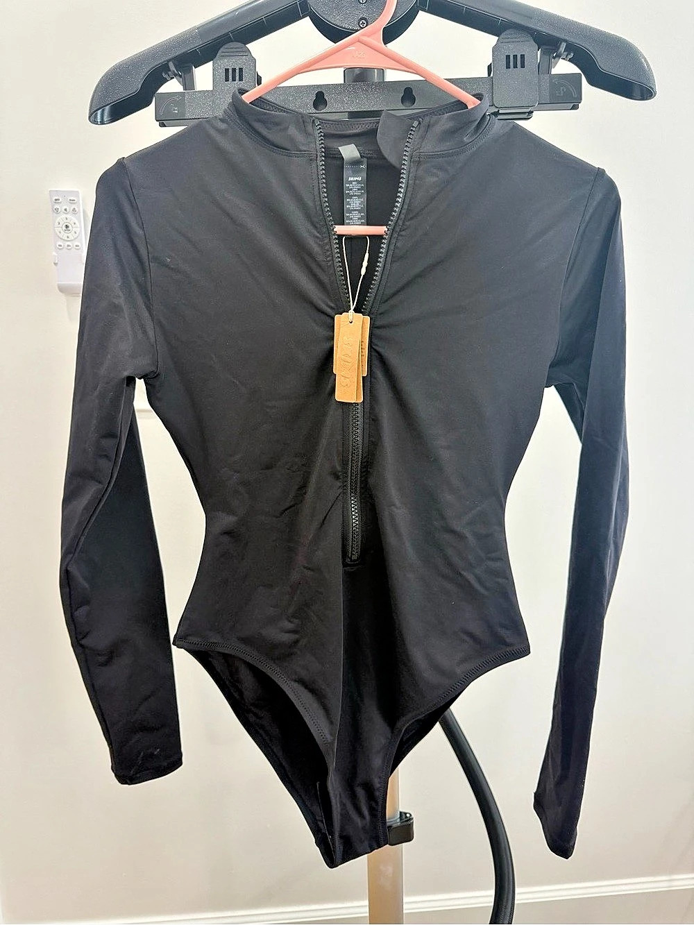 SKIMS Fits Everybody Zip Long Sleeve Bodysuit Black
